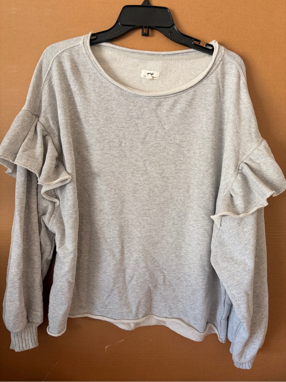aerie Light Gray Ruffle-Sleeve Sweatshirt